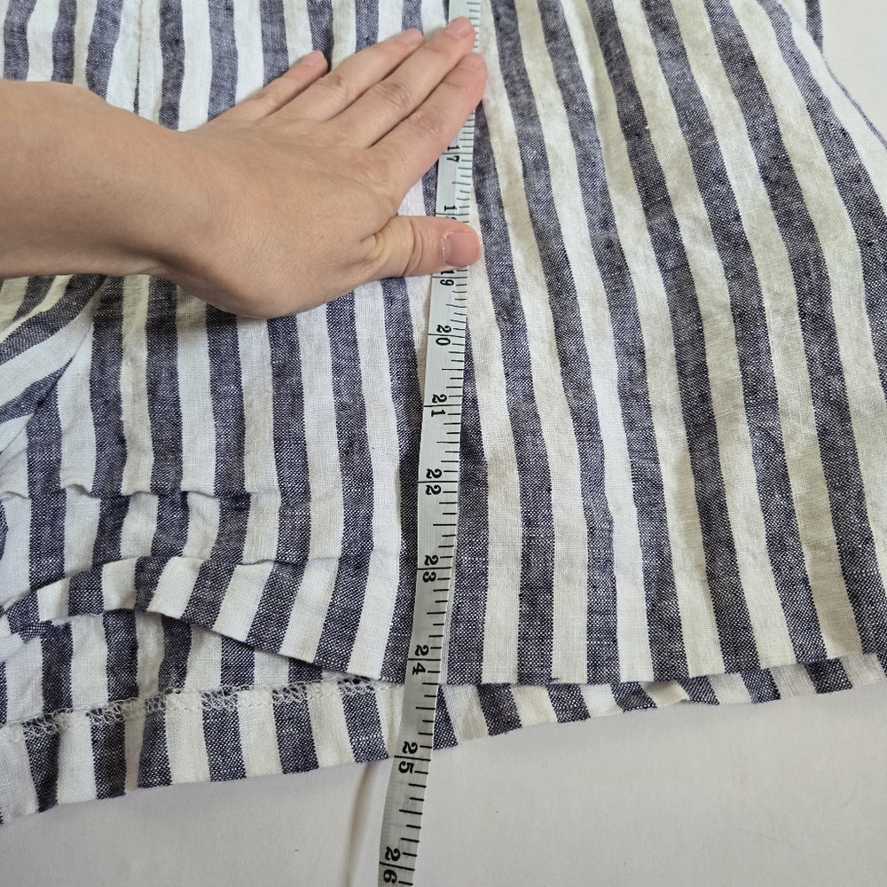100% linen striped blue white romper with pockets resort cruise wear size 8 - Picture 7 of 7